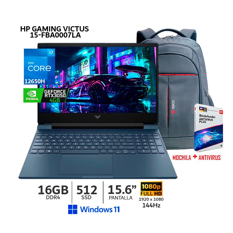 Laptop Gamer HP Victus 15-FA0007LA I7-12650H 16Gb Ram 512Gb SSD/RTX 3050 4Gb/15.6 FHD/ Win 11